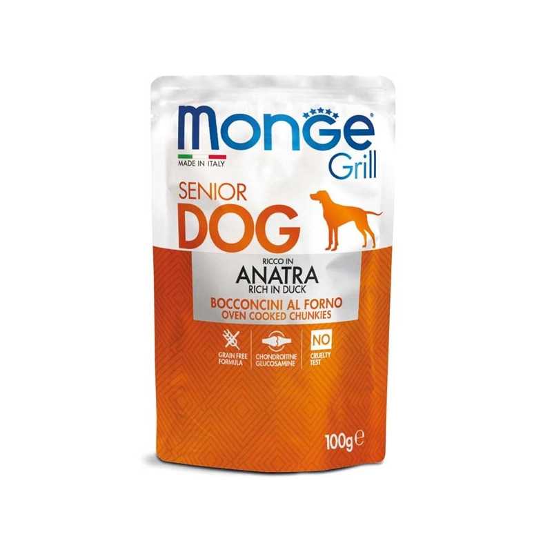 MONGE Grill Senior Bouchées avec Canard 100 g. MONGE Grill Senior Bouchées avec Canard 100 g.