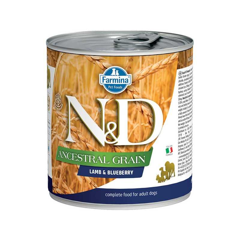 FARMINA N et D ANCESTRAL GRAIN avec Agneau et Myrtilles 285 g. FARMINA N et D ANCESTRAL GRAIN avec Agneau et Myrtilles 285 g.