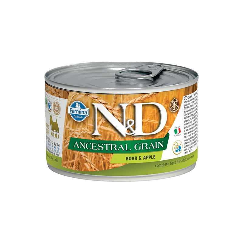 FARMINA N et D ANCESTRAL GRAIN Mini avec Sanglier et Pomme 140 g. FARMINA N et D ANCESTRAL GRAIN Mini avec Sanglier et Pomme 140 g.