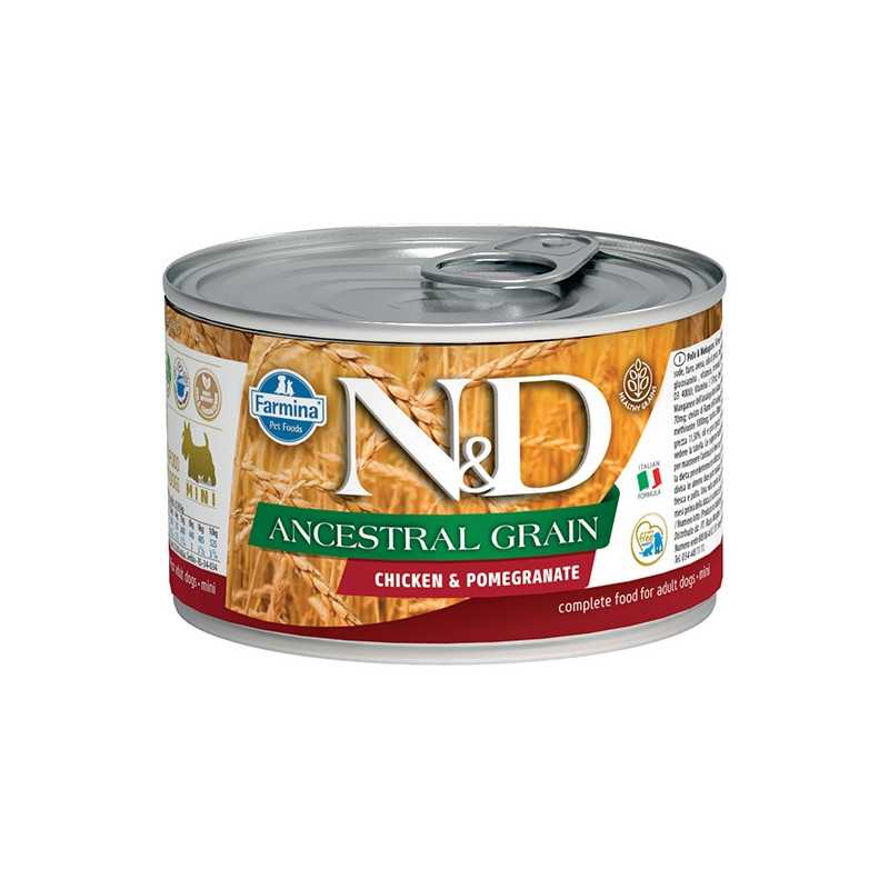 FARMINA N et D ANCESTRAL GRAIN Mini Poulet et Grenade 140 g. FARMINA N et D ANCESTRAL GRAIN Mini Poulet et Grenade 140 g.