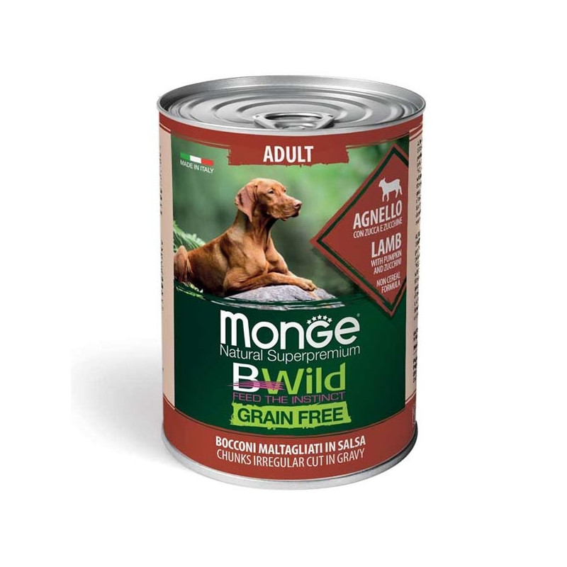 MONGE BWild Grain Free Adult All Breeds with Lamb, Pumpkin and Zucchini 400 gr.