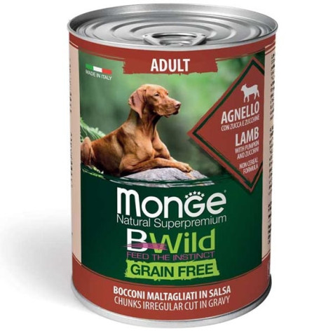 MONGE BWild Grain Free Adult  Agnello, Zucca e Zucchine 12 x 400 gr. - 