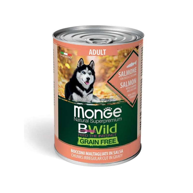 MONGE BWild Grain Free Adult All Breeds with Salmon, Pumpkin and Zucchini 400 gr.