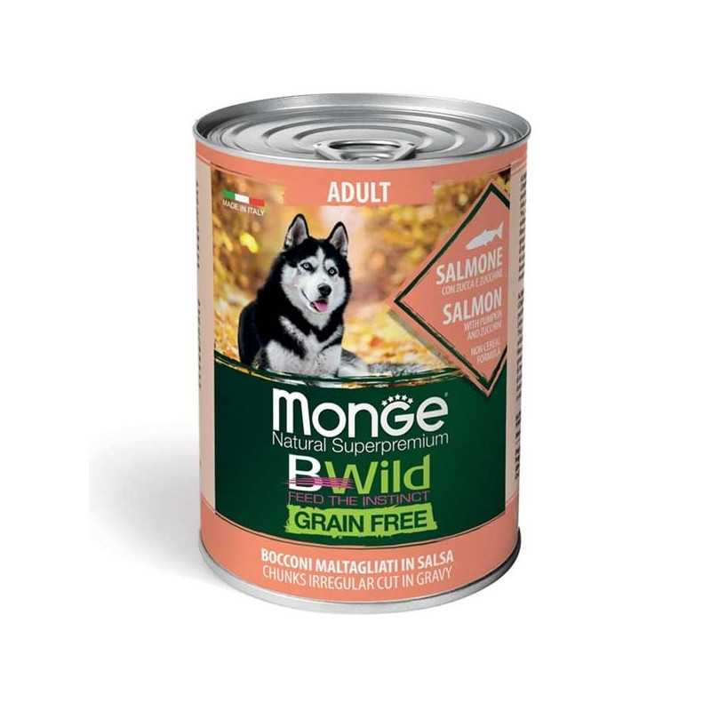 MONGE BWild Grain Free Adult Saumon, Citrouille et Courgettes 12 x 400 g. MONGE BWild Grain Free Adult Saumon, Citrouille et Courgettes 12 x 400 g.