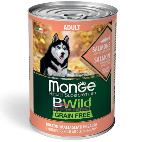 MONGE BWild Grain Free Adult Salmone, Zucca e Zucchine 12 x 400 gr. - 