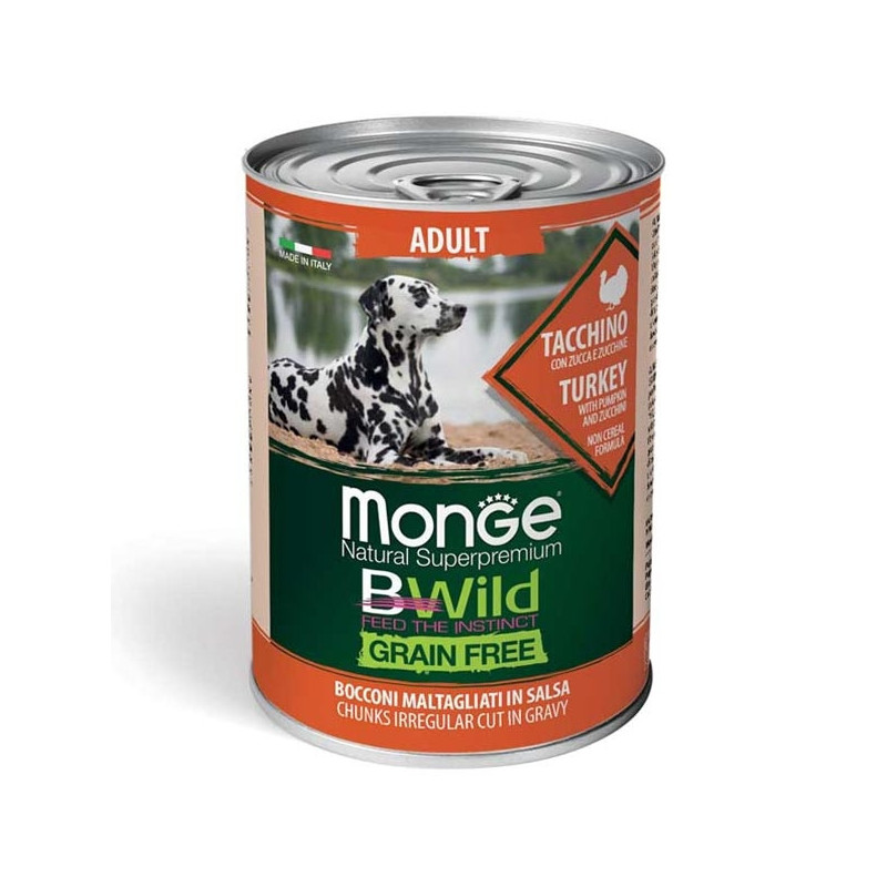 MONGE BWild Grain Free Adult All Breeds with Turkey, Pumpkin and Zucchini 400 gr.