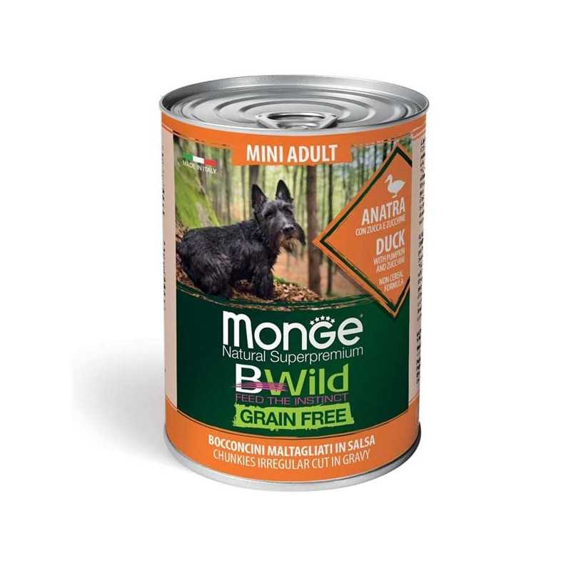 MONGE BWild Grain Free Adult Mini avec Canard, Citrouille et Courgettes 12x 400 g. MONGE BWild Grain Free Adult Mini avec Canard, Citrouille et Courgettes 12x 400 g.