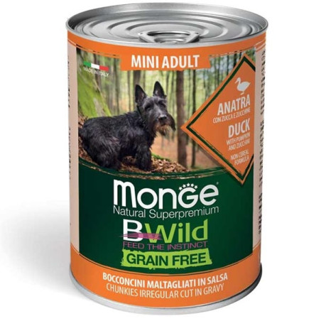 MONGE BWild Grain Free Adult Mini con Anatra, Zucca e Zucchine 12x 400 gr. - 