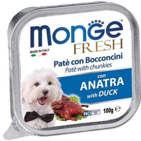 MONGE Fresh Paté et Bouchées avec Canard 100 g.