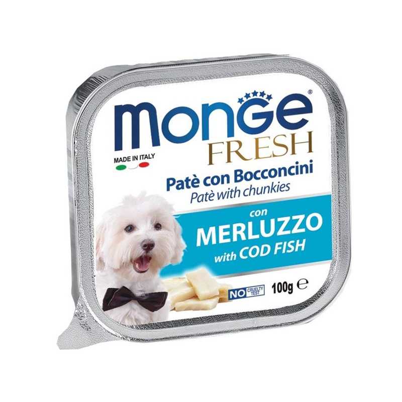 MONGE Fresh Paté et Bouchées avec Cabillaud 100 g. MONGE Fresh Paté et Bouchées avec Cabillaud 100 g.