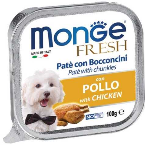 MONGE Fresh Paté et Bouchées avec Poulet 100 g.