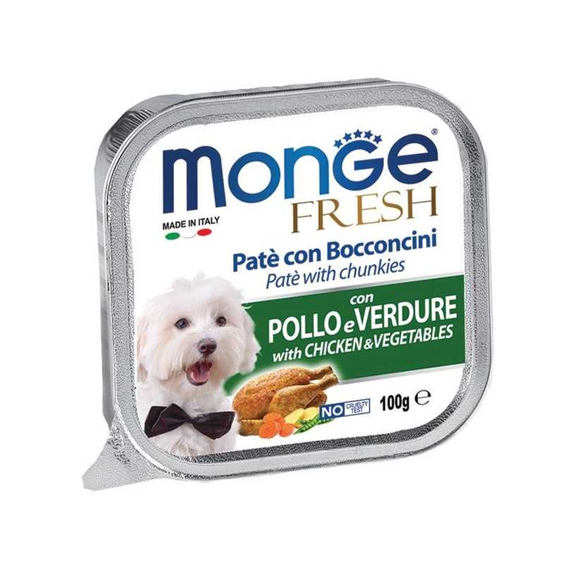 MONGE Fresh Paté et Bouchées avec Poulet et Légumes 100 g.